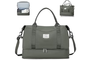 SZLX Travel Duffel Bag Weekend Bag with Trolley Sleeve,Ryanair Cabin Bag 40x30x20 Duffel Bag Wizzair,Dry & Wet Seperated Sports Gym Bag Waterproof Carry On Bag for Women Men Hospital Tote(Olive Green)