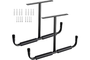 Sinoer Garage Storage Hook, Garage Ceiling Hooks for Hanging Wood,Lumber, Wood, Snowboards, Fishing rods, Sturdy Storage System, (2 Pack, Black)