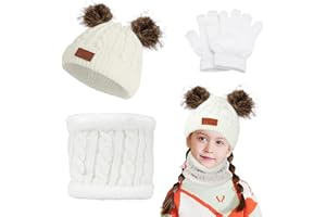 Makone Packs Bonnet, Écharpe Et Gants Fille Enfant Garcon, Hiver Chapeau Laine Cache Cou Enfant Bebe Fille