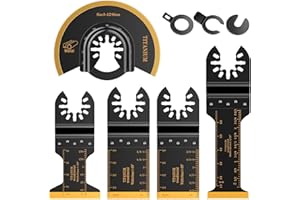Lame de Scie Oscillante en Titane, Aicoya 5 pièces Lames Accessoires d'Outil Multifonction pour Plastique, Bois, Métal, Compatible avec Fein Dewalt Makita Black&Decker Bosch