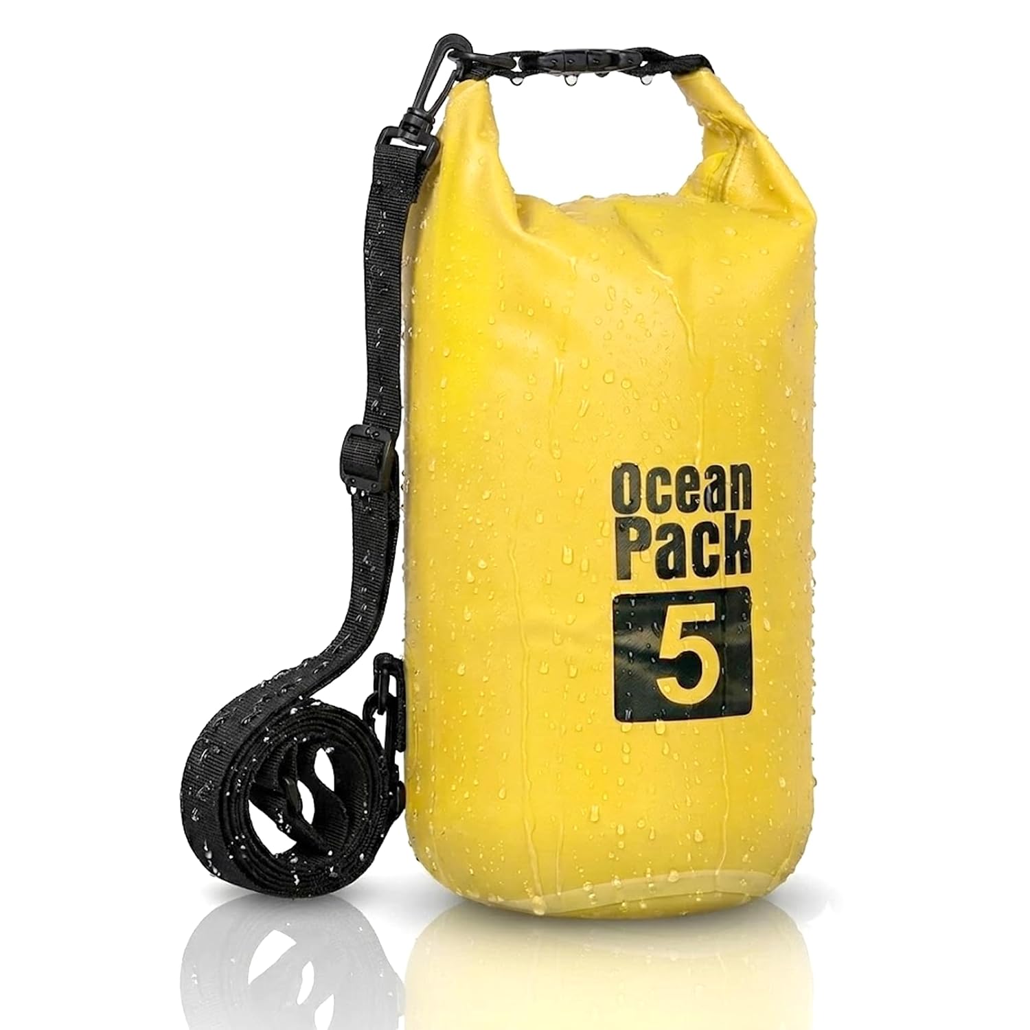 Dry Bag, Borsa Sacca Zaino Impermeabile Waterproof, chiusura a rotolo e tracolla, custodia impermeabile per cellulare e marsupio per Mare Barca Pesca Rafting Spiaggia Sport Acquatici (Yellow, 5l)