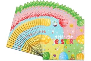 ZMUPL 20pcs Happy Easter Napkins Paper, Colorful Egg Serviettes, Easter Table Decorations 2-Layer Paper Napkin Disposable Colorful Easter Egg Bunny Serviette Party Decorations Tablewear