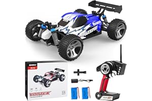 SIMREX 1:18 Scale All-Terrain Remote Control Car, 45 km/h, 4WD with 2.4 GHz Remote Control, RC Car with 2 Rechargeable Batteries, Gift for Children and Adults, Blue