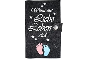 Goldi-Design Mutter-Kind-Pass Hülle Deluxe Wenn aus Liebe extra Fächern und Verschluss Wollfilz Anthrazit