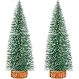 SMARTBUYER Mini Christmas Tree Bottle Brush Trees Chrismas Village Trees Ornaments Mini Plastic Christmas Trees with Wooden Base for Christmas Decoration Miniature Chrismas Tree (12inch 2pcs) 25CM