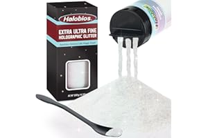 Halobios Extra Fine Glitters, Holographic Iridescent White Glitter, 180g(6.35oz) Ultra Fine Glitters, 1/128" Resin Glitter Powder for Hair Body, Nails, Arts and DIY Crafts Decoration