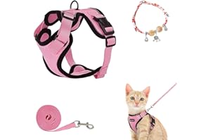 NewZc Cat Harness and Lead Set Adjustable Escape Proof Puppy Kitten Harnesses with Bell Collar Reflective Strips Soft Small Dog Cat Vest Safety Harness Leash for Pet Outdoor Walking Travel - Pink S