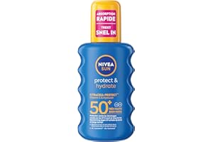 NIVEA SUN Spray Solaire Protect & Hydrate SPF 50+ 200 ml — Crème Solaire résistante à l'eau — Protège et Hydrate — Haute Protection Visage et Corps