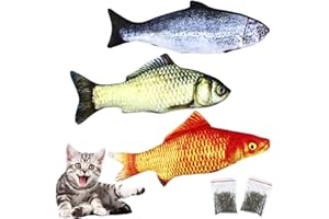 NATUCE 3PCS 30CM Catnip Giocattoli per Gatti e 2 Catnip, Simulazione Peluche di Pesce, Giocattolo interattivo per Gatti, da mordere e Masticare, Pulizia dei Denti del Gatto, Giocattoli per Gatto