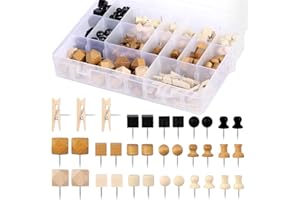 ‎DOXIRU Doxiru Reißzwecken-Set aus Holz mit Aufbewahrungsbox, 230 Stück Reißzwecken aus Holz, Reißzwecken aus Walnussholz, 3 Farben und 7 Stile für Korktafeln, Karten, Fotos, Bastelarbeiten