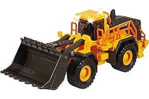 Majorette Grand 213723001 VOLVO Ładowarka Spychacz 21 cm, światło i dźwięk, zabawka pojazd budowlany buldożer metalowy diecast, od 3 lat