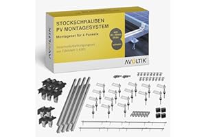 AVOLTIK Kit de montage PV pour toit en tôle - Centrale électrique de balcon - Avec vis à double filetage M10 de 200 mm - Joint EPDM - Rails en aluminium de 1,25 m et support de module - Pour tôle trapézoïdale