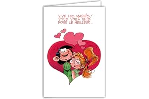 AFIE GLCT-0130 Gaston Lagaffe Carte mariage avec Motifs Vive les Mariés/Félicitations/Bonheur/cœur/amour