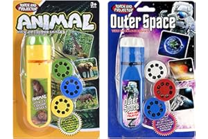 Yeelan Linterna Dinosaurios para Niños,Proyector de Diapositivas Antorcha Luz de Proyección Antorchas Pequeñas Lámpara Pared Techo Tienda Educativo(2 Juegos, Espacio + Animal)