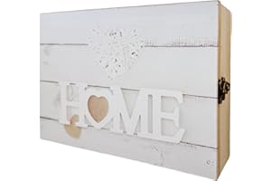 LEKE GO Caja para Llaves de Madera con 5 colgadores de Pared para Entrada, Armario para Llaves diseño Decorativa, Guardallaves para Recibidor 24x16,5x6 cm (Home Blanco)