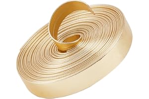 GORGECRAFT 5m*12mm Sangle en Cuir Plat Métallisé Doré Brillant Bandes de Cuir Synthétique Brillant Dentelle Décapant Perles Ruban Artisanat Double Face Fournitures en Faux Cordon pour Travaux
