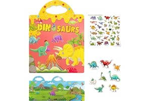 Sztqqing Dinosaurs Sticker Game Libro Adesivo per Bambini Riutilizzabile per Bambini Ragazzi e Ragazze Giocattoli educativi Regali di Compleanno Adesivi da Viaggio e Libro Occupato