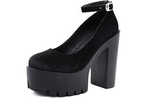 Ulalaza Vintage Mary Jane Comfort Chunky Platform Loafers Classic Mid Heel Lace Up Zipper Round Toe Slip On Uniform Dress Shoes Brogues Oxfords Fashion