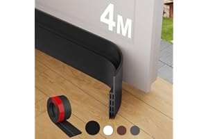 MARICATO 4 Stücke Türdichtung Zugluftstopper für Türen 400cm, Zuschneidbare Türdichtung Selbstklebend gegen Insekt, Türdichtung Unten für Schallschutz, Kälteschutz& Haustür Dichtung-Schwarze