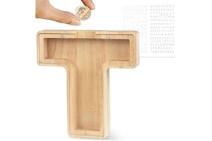 LEcylankEr Tirelire Personnalisée pour Enfants avec Lettres de A à Z en Bois Transparente - Décoration Créative - Cadeaux pour Anniversaire, Noël, Thanksgiving (T)