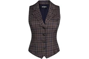 SCARLET DARKNESS Women 50s Plaid Waistcoat Fully Lined Notched Collar 4 Button Dressy Vintage Suit Vest