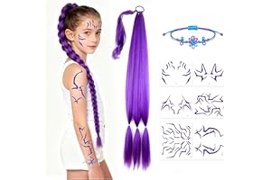 ZHOAOUAO Sänger Kostüm Zubehör für Kinder, Lila Kunsthaar Zum Einflechten, Geflochtenes Armband, Cosplay Idol Tattoos für Karneval Rollenspiel Dress Up Halloween