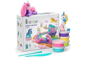 HEY CLAY Die Regenbogen-Einhörner - 15 Dosen lufttrocknende Knete für Kinder ab 3 Jahren - Kreatives Bastelset