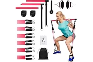 WildFun Pilates Bar Set mit Widerstandsbändern Trainingsgeräte Frauen und Mann, Fitness Workouts Edelstahl Stick Squat Yoga Tragbare Fitnessgeräte für Zuhause, für Yoga, Pilates,Stretch, Formen