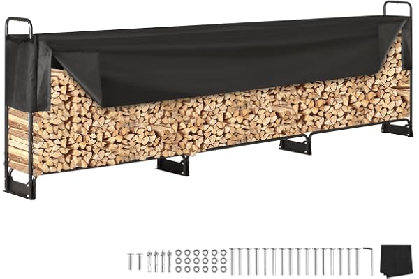 VEVOR Range Bûches Extérieur 386x36x117 cm Abri Bois de Chauffage avec Couverture Imperméable 600D Oxford Porte-bûches pour Cheminée Support de Bûche Intérieur pour 3/4 de Corde de Bois de Chauffage