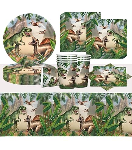Dinosaurier Geburtstagsdekoration Set – 171 Teile Mit Tellern, Luftballons, Banner, Tischdecke