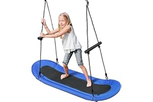 GYMAX Kids Nest Swing, Surfing Tree Swings with Handle and Adjustable Rope, Outdoor Child Swing Seat for Garden, Playground, Backyard, Max Load 150kg (Blue)