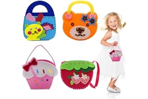 AffeGifts Kit Couture Enfant, Pack de 4 Sacs à Main Patron Couture Enfant Kit de Couture en Feutre Diy Education Kit de Couture pour Enfant Premier Cadeaux pour Les Filles