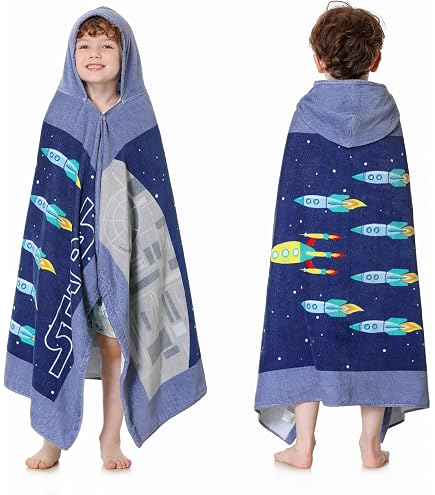 Kids Hooded Beach Towel With Video Game Design | 30x50 Inch Quick Dry | Boys Bath Pool Towel Wrap With Snap