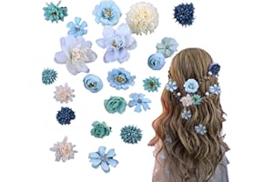 HNCOWPTU 21 Stück Blumen Haarspangen Bohemian Haarclip Mehrfarbig Rosen Haarnadeln Haarschmuck für Strandparty, Braut, Hochzeit, Event Dekoration (Nebelblau)