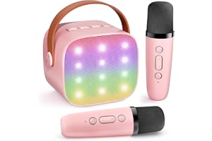 Mini Karaoke Machine for Kids,HAOMUREN Christmas Birthday Gifts for 3-14 Years Toys for Girls Boys Toddler,Portable Bluetooth Karaoke Machine with 2 Wireless Microphones and Light Speaker,Pink 2Mics