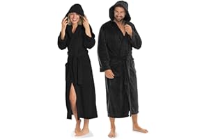 aqua-textil XS-XXXL Bademantel Kapuze Uni lang aufgesetzte Taschen Damen Herren Unisex Mikrofaser Kuschelfleece OEKO-TEX