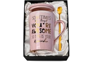 Thank You Gifts for Women, Inspirational Birthday Appreciation Gift for Coworkers, Friend, Boss, Employee, Teacher, Mom You Forget You're Awesome 14oz Ceramic Pink Gold Print Cup