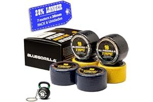 BLUEGORILLA Tape Crosstraining 7mtr. x 38mm. con adhesivo - Esparadrapo Deportivo para dedos, weightlifting - - Pack 6 y 12 - Llavero en 6 Pack.