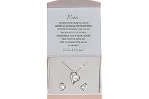 Ahnona, Halskette Damen Silber 925 mit Ohrringe, Herzkette für die Beste Mama, Mutter Tochter Kette, Anhänger Silber 925, Mama Kette