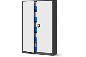 Jan Nowak Armario de Oficina XXL Archivador Armario de Herramientas Metálico 4 Estantes con Recubrimiento de Polvo Se Puede Cerrar 185 cm x 115 cm x 40 cm (Antracita-Blanco)