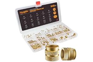 HANGLIFE Wkładki z gwintem termicznym, opakowanie asortymentowe M2 M2,5 M3 M4 M5 M6 (345 sztuk), gwintowane wkładki do elementów druku 3D i części z tworzyw sztucznych, metryczne nakrętki rowkowane z