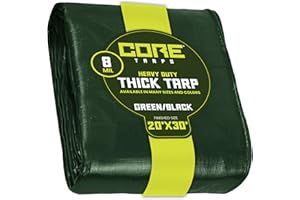 Core Tarps Lona de protección Lona Impermeable con Ojales, (6.1m X 9.15m, 155 g/m²) 8 Mil, Funda Protectora para Techo, Barco, Muebles, Jardín, Piscina, Coche,Verde/Negro