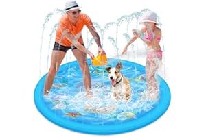 Alederways Dog Paddling Pool, Small Dog Splash Pool, Foldable Summer Garden Outdoor Sprinkler Play Mat Fun Backyard Fountain for Kids Pet Pool Water Toy (Blue Dolphin 150cm)