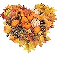 Goodern 166 PCS Thanksgiving Artificial Pumpkins Decoration Sets,Autumn Simulation Maple Leaves Pumpkins Acorns Harvest Ornaments Prop Fall Harvest Thanksgiving Halloween Home Table Decoration Suit