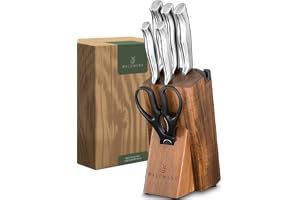 WALDWERK Trä Knivblock – 7-delar knivset med knivblock och inbyggd knivslip – Knife Block with knifes – Kökknivsset – Knivset med block – Knivset