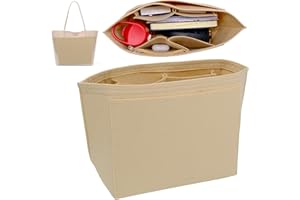 Mritrit Organizer do torebki, składany organizer do torebki, wiele kieszeni, filcowa wkładka do torebki, organizer do torby na zakupy z przegrodami, do dużych toreb na zakupy, beżowy