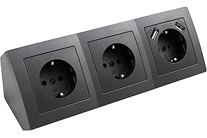 MC POWER - Bloque de Caja de enchufes empotrable I Flair I 3 Compartimentos + 2X USB, 250V~/16A, Montaje en Superficie, Antracita, Mate