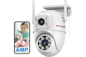 GUOANVISION Security Camera Outdoor, 6MP Dual Lens CCTV Camera,IP66 Waterproof PTZ Home Security Outdoor Camera, 2.4G WiFi Wired,Auto Tracking,Motion Detection,Color Night Vision, 2 Ways Talk, SD/Cloud