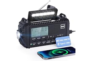 MESQOOL Radio portátil Dab/FM con batería Recargable de 5000 mAh, manivela Solar alimentada por Red Digital Dab+ para Exteriores con Cargador USB, Alarma SOS de Emergencia