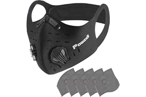 Powzdi Maski na twarz, pyłoszczelna maska sportowa, wielokrotnego użytku, maska zapobiegająca zanieczyszczeniom z 5 filtrami z węglem aktywnym i 2 zaworami, do jazdy na motocyklu, obróbki drewna